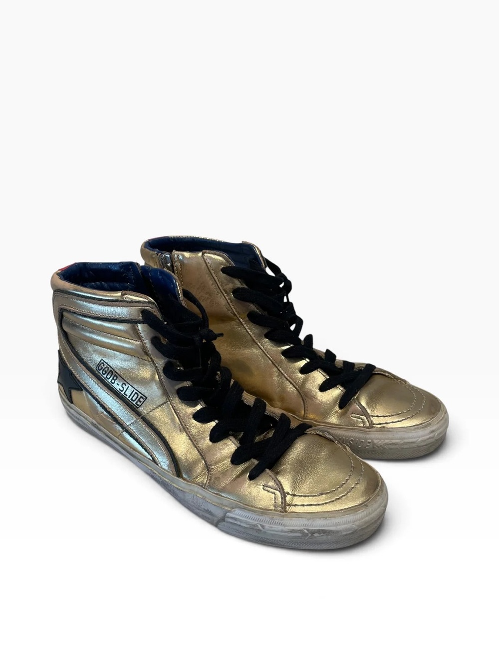Golden Goose Metallic Gold High-Top Sneakers with Black Laces